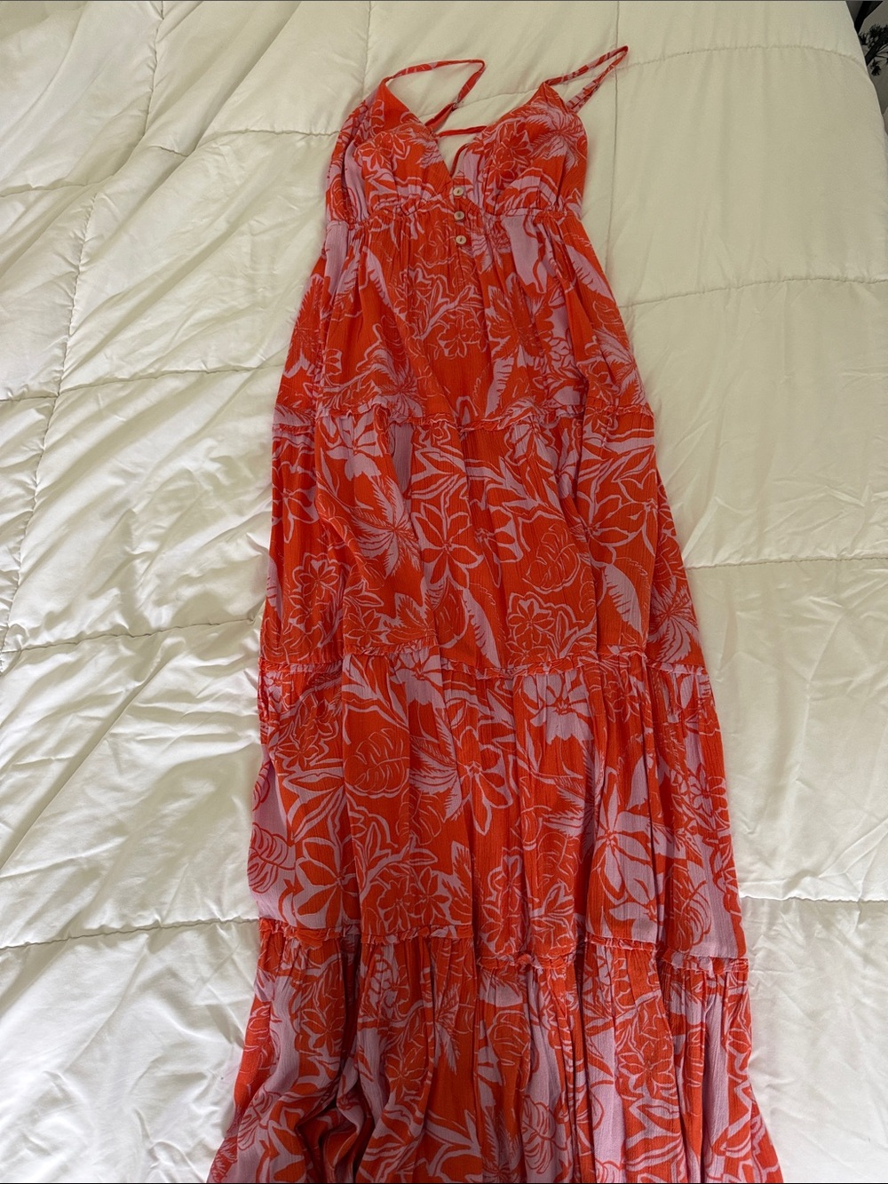 Orange and light purple Floral Maxi Dress with Spaghetti Straps